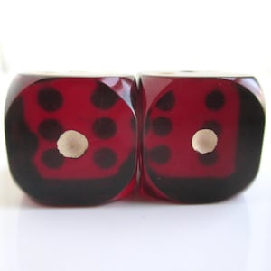 2 Cherry Bakelite Dice - Vintage Mid Century 3/4&quot; Dice Rounded Corners (One with Chip)