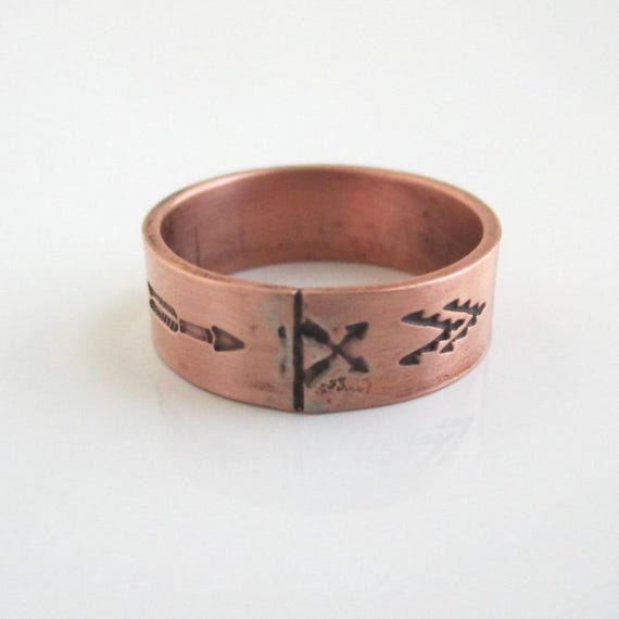 Solid Copper Southwest Band Ring w/ Arrow and Inc… - image 8