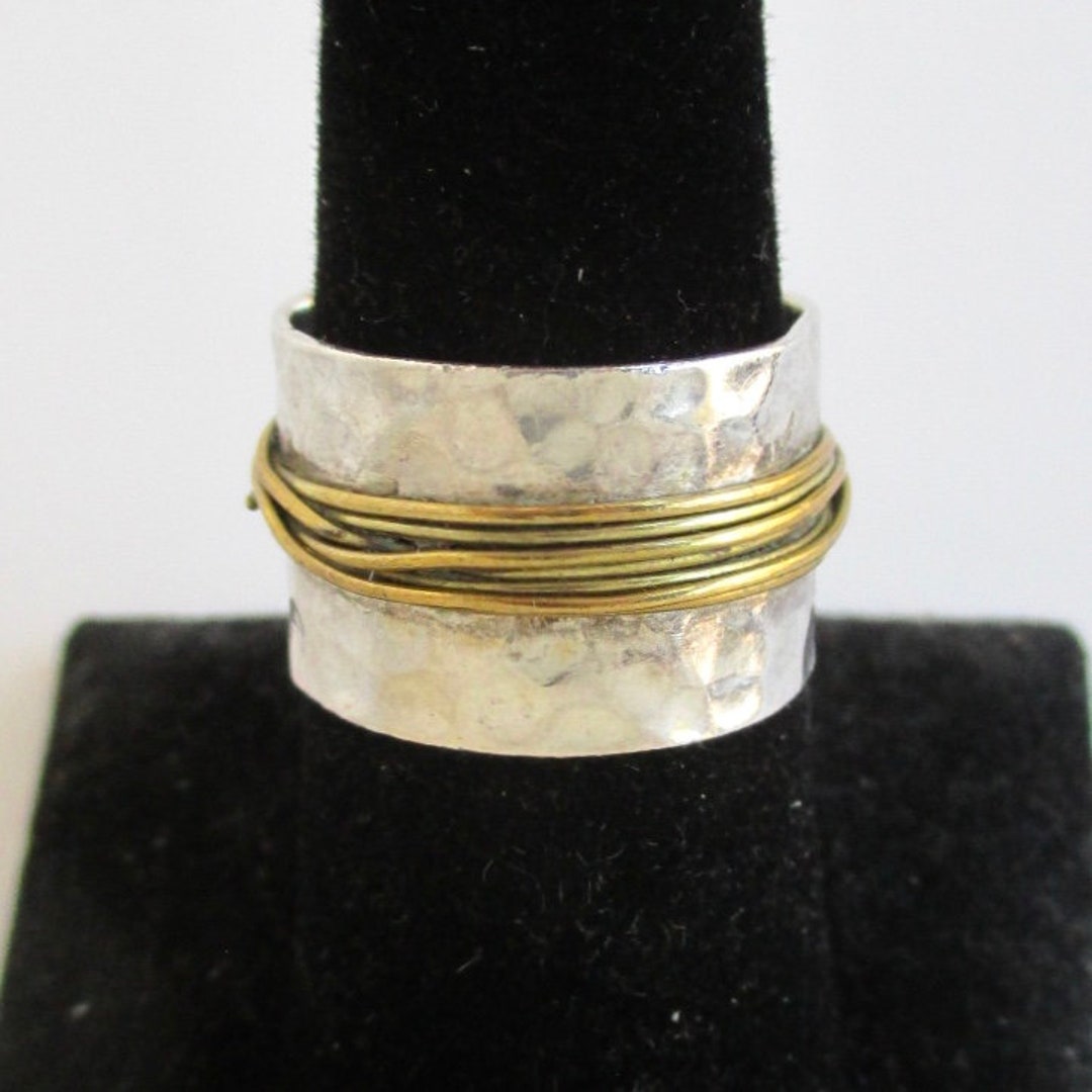 we took our beloved hand hammered band and made it... Wide Sterling Silver Hand Hammered Band Ring W/ Gold Wire - Vintage ...