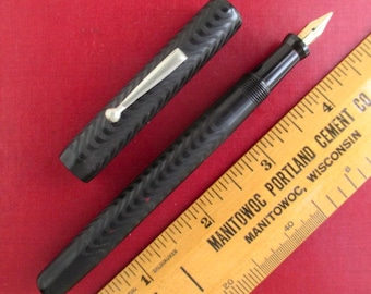 Norfolk Safety Fountain Pen - Rare Vintage Black Hard Rubber Lever Filling Pen w/ 14K Nib (Not Working)