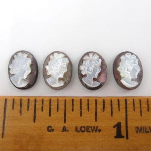 4 Small Carved Cameos - Vintage / Antique Loose Hand Carved Pearl / Abalone - About 8.5mm X 6.25mm