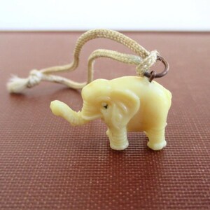 Celluloid Elephant Charm - Vintage 3D w/ Metal Top Ring & Original Cord