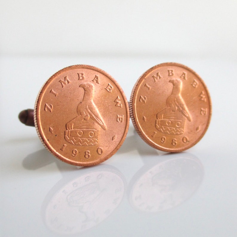 Repurposed Vintage Zimbabe Bronze Copper Coins ZIMBABWE Coin Cuff Links