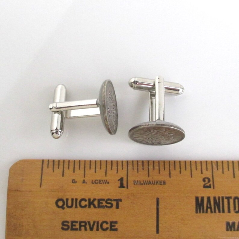 Great Britain .500 Silver Coin Cuff Links 1930/'s Three Pence Repurposed Coins Vintage UK