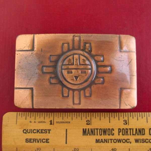 Copper Tone Sunface Belt Buckle - Vintage Southwest Design (Chambers Belt Co. Made in USA)