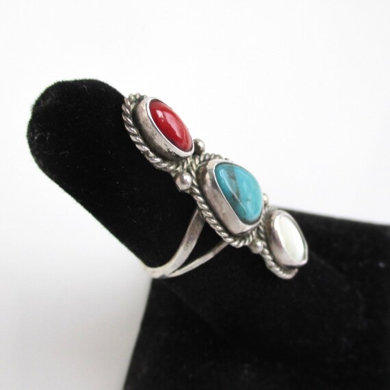 Sterling Silver & Multi-Stone Ring - Vintage Nati… - image 4