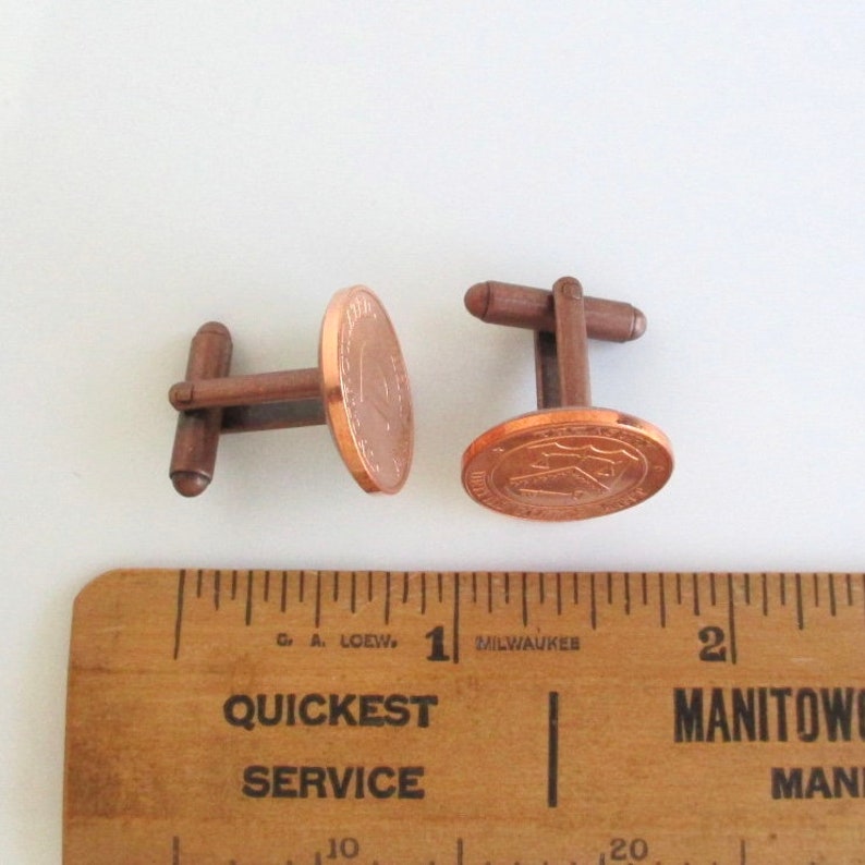 Denver Mint Cuff Links Repurposed Copper Pennies from Uncirculated Treasury United States Mint