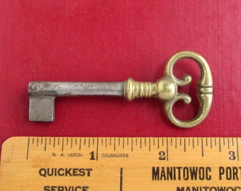 Antique Victorian Skeleton Key w/ Brass Top Bow & Hollow Barrel - Ornate Vintage 2 5/8" Key