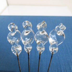 4 Vintage Glass Stick Pins - Larger Size, Clear / Colorless - 3 3/4" to 4" Long