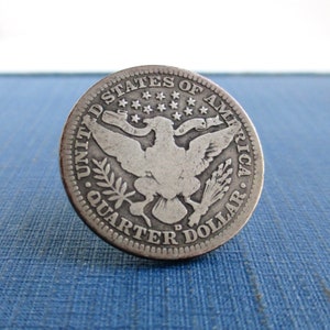 Barber Quarter Tie Tack / Lapel Pin - Repurposed .900 Silver USA Vintage Eagle Coin