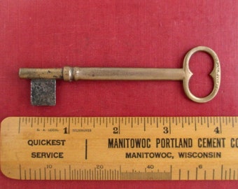 4" Antique Skeleton Key w/ Unusual Two Tone Metals - Vintage 1870's Patent, Solid Brass or Bronze w/ Steel Bit