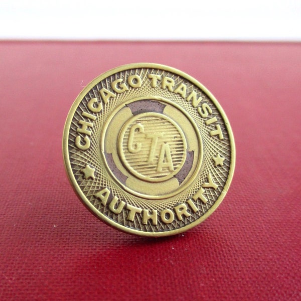 CHICAGO CTA Transit Token Tie Tack / Lapel Pin - Repurposed Vintage 1950's Gold Tone Coin