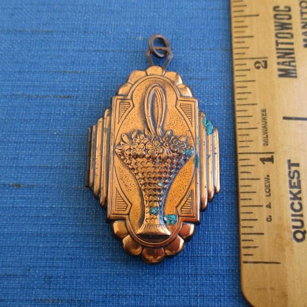 Solid Copper Double Photo Locket Pendant - Vintage, Larger (No Chain)