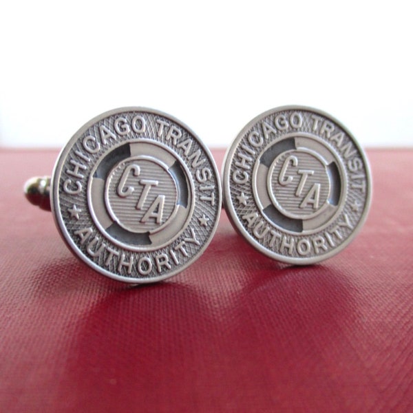 CHICAGO Transit Token Cuff Links - Repurposed Vintage CTA Silver Tone Coins