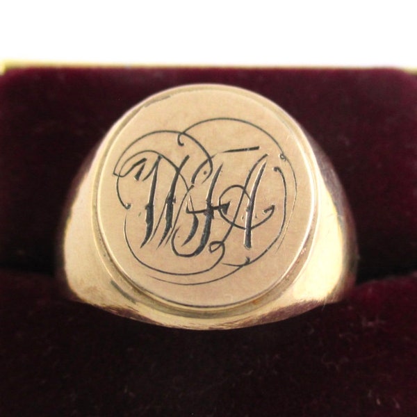 Antique 12K Gold Filled Ring w/ Hand Engraved Letters (WFA) - Vintage, Size 10.5