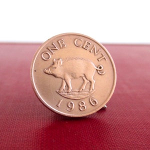 Razorback Wild Hog Coin Tie Tack / Lapel Pin - Repurposed Vintage Solid Bronze Coin