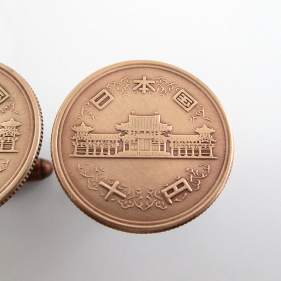 JAPAN Coin Cuff Links - Repurposed Vintage Japanese 10 Yen Bronze