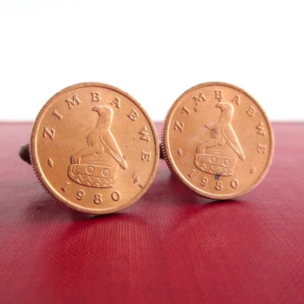 ZIMBABWE Coin Cuff Links - Repurposed Vintage Zimbabe Bronze or Copper Coins