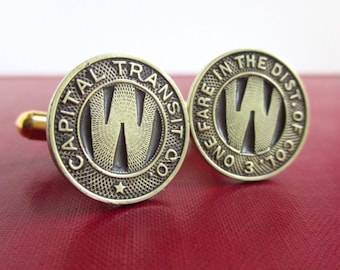 Washington DC Transit Token Cuff Links - Repurposed Rare 1940's Solid Brass Vintage D.C. Coins