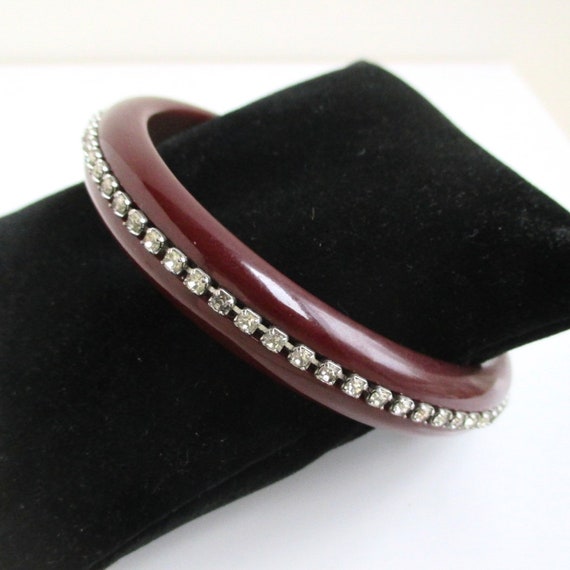 Bakelite Bangle Bracelet w/ Rhinestones - Vintage… - image 4