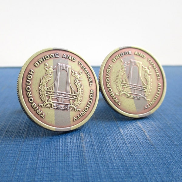 NYC Triborough Bridge & Tunnel Authority Cuff Links - Repurposed Vintage Transit Tokens / Large Size Coins