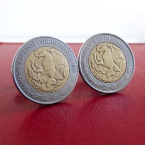 MEXICO Peso Coin Cuff Links - Repurposed Vintage Two Tone Gold & Silver Mexican Coins