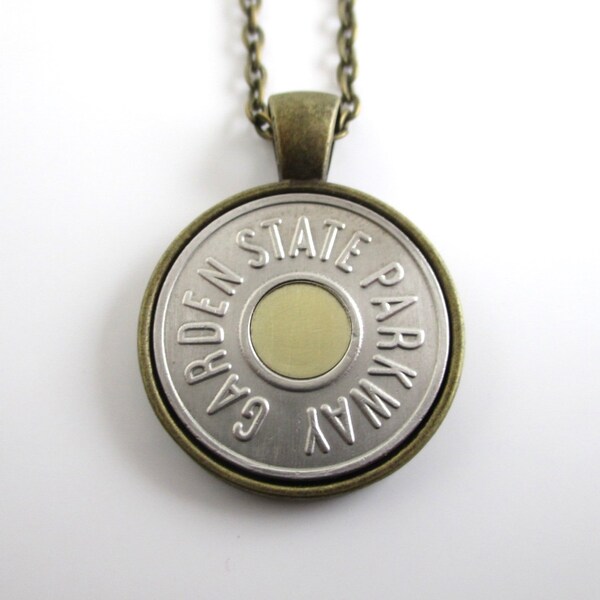 Garden State Parkway Transit Token Necklace - Repurposed Vintage Bi-Metal NJ Parkway Coin