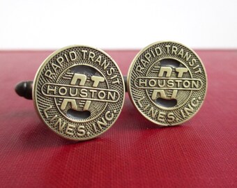 HOUSTON Transit Token Cuff Links - Repurposed Vintage 1960's Rapid Transit Coins