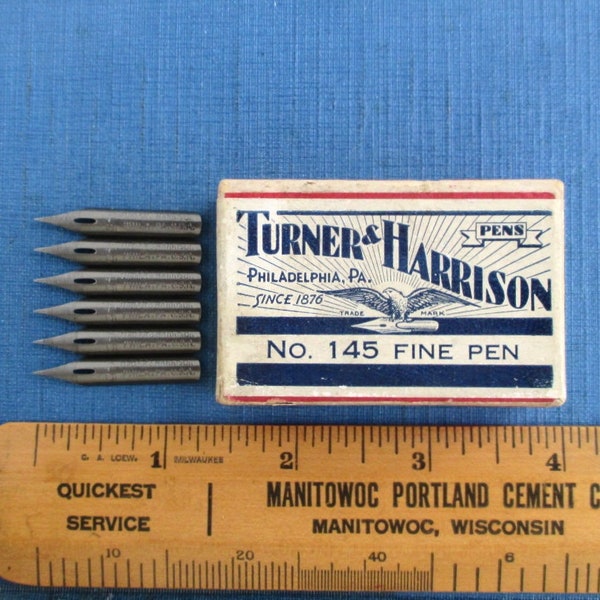 6 Vintage Dip Pen Nibs - No. 145 Fine Point Turner & Harrison Made in USA, NOS (Box Not Included)