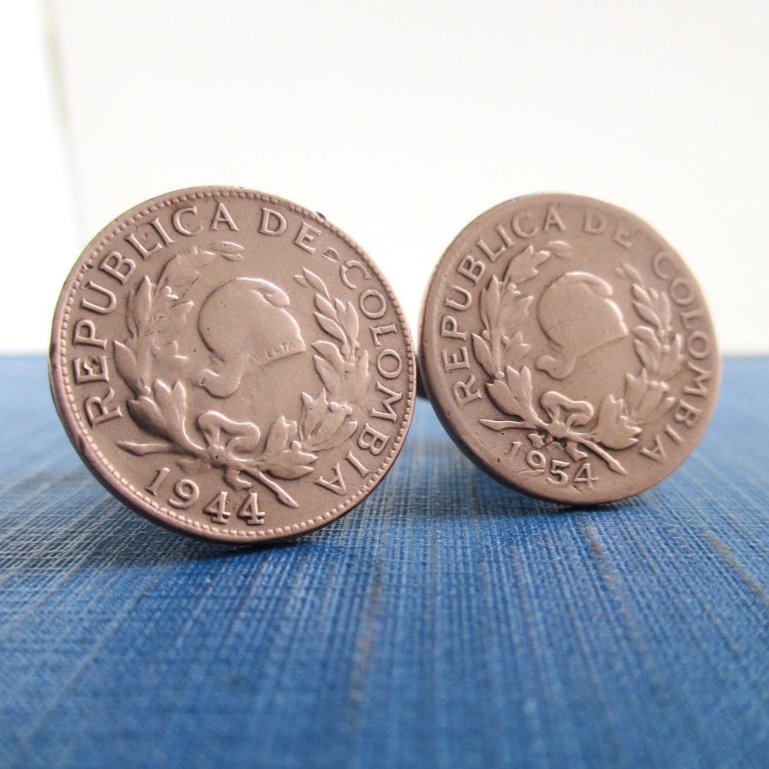 Boutons De Manchette En Pièces De Monnaie Recyclées - Colombie, Cuivre, Style Vintage