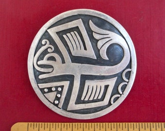 BIG Taxco Sterling Silver Pin or Pendant - Vintage 2 7/16" Diameter, 27.7 grams (Dark Unpolished)
