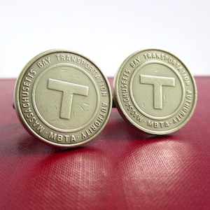 BOSTON T Token Cuff Links - Repurposed Vintage Gold Tone Transit Tokens / Coins