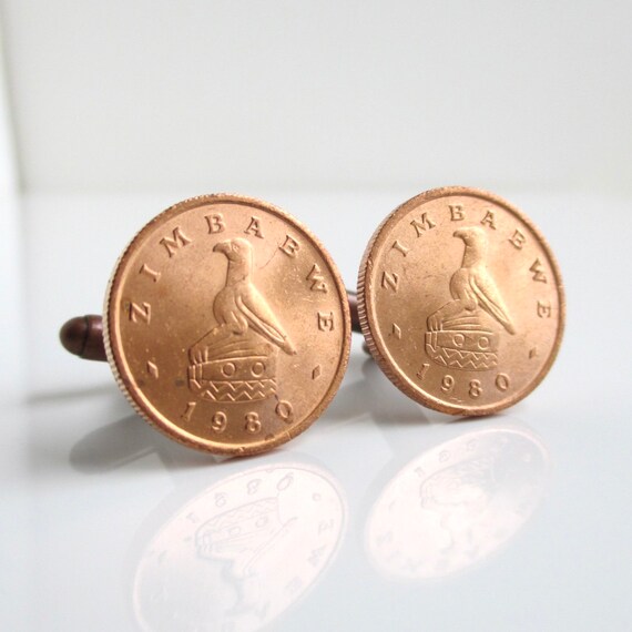 Repurposed Vintage Zimbabe Bronze Copper Coins ZIMBABWE Coin Cuff Links