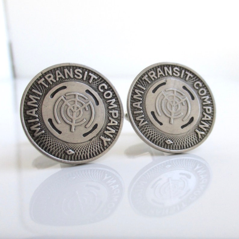 MIAMI Transit Token Cuff Links Repurposed Vintage 1930's Silver Tone Coins image 2