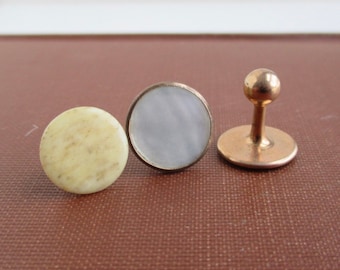 3 Collar Buttons - Vintage / Antique (Different Materials & Sizes: Pearl, Bone)