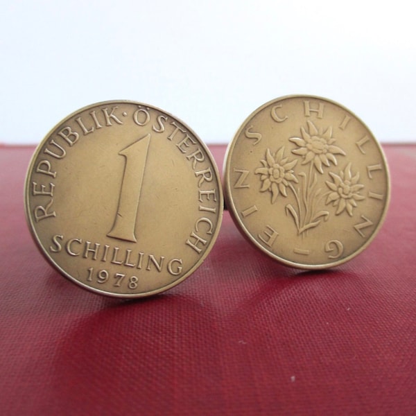AUSTRIA Coin Cuff Links - Repurposed Austrian / Republik Osterreich Vintage Schilling Gold Tone Coins
