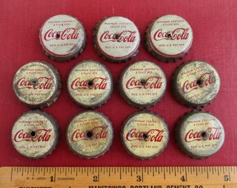 11 Coca Cola Bottle Caps w/ Cork Backs - Vintage Coke, Used w/ Center Holes