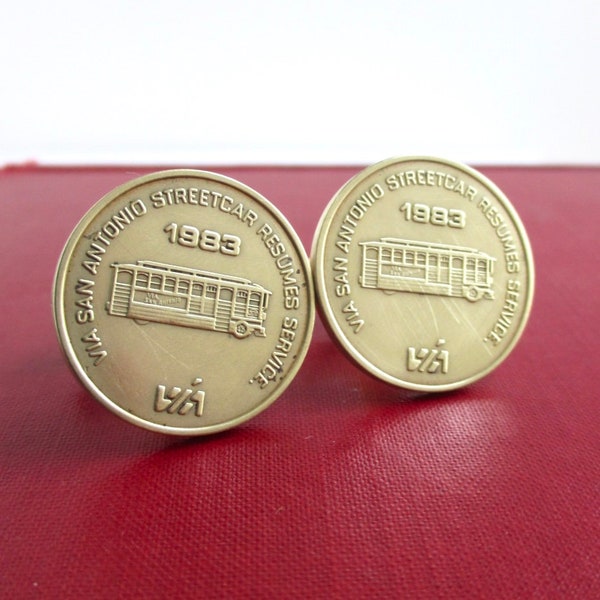 SAN ANTONIO Streetcar Token Cuff Links - Repurposed 1983 Commemorative Transit Tokens / Coins