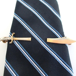 Gold Sword Tie Bar, Tie Clasp, Tie Clip - Vintage w/ Flip Sides (Gold VERY Worn)