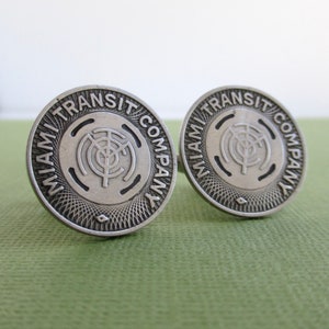 MIAMI Transit Token Cuff Links Repurposed Vintage 1930's Silver Tone Coins image 1