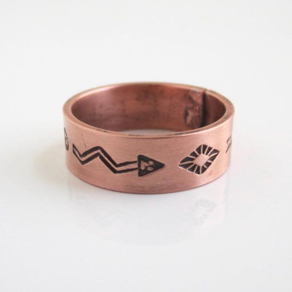 Solid Copper Southwest Band Ring w/ Arrow and Inc… - image 5