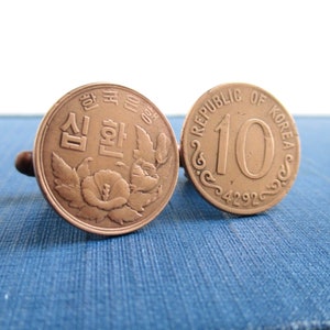 South Korea Cuff Links - Republic of Korea Repurposed Vintage Solid Bronze Coins