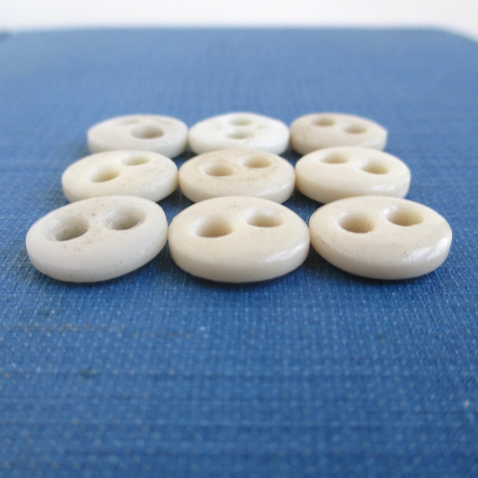 9 Vintage Glass Buttons Antique Two Hole Eye Shape Buttons Etsy