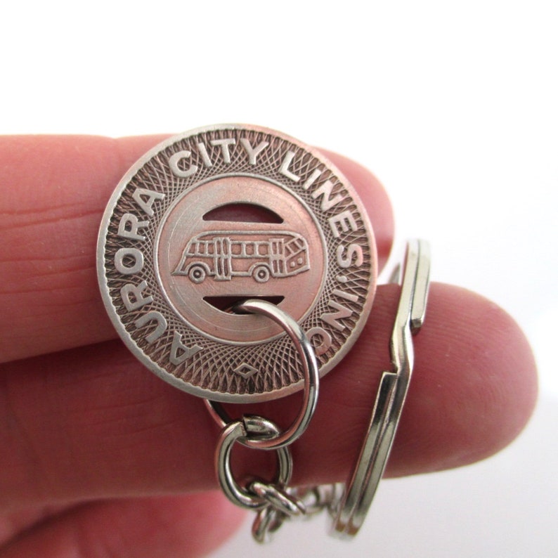 IL Transit Token Keychain Aurora Repurposed Vintage 1940/'s Coin Key Chain Fob