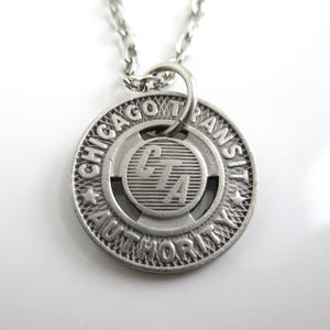 CHICAGO CTA Token Pendant Necklace - Repurposed Vintage Transit Token / Silver Tone Coin