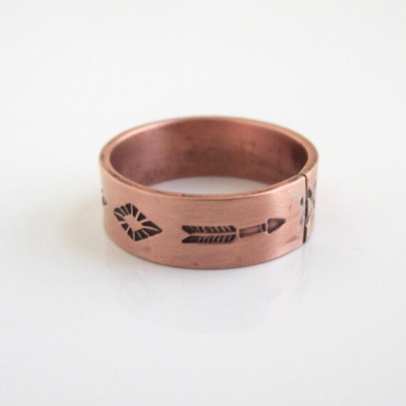 Solid Copper Southwest Band Ring w/ Arrow and Inc… - image 4
