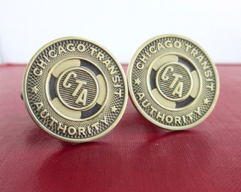 CHICAGO CTA Token Cuff Links - Repurposed Vintage 1950's Gold Tone Coins