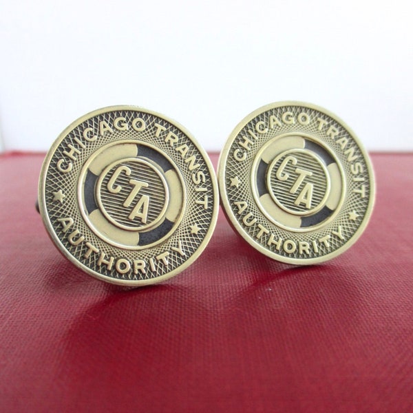 CHICAGO CTA Token Cuff Links - Repurposed Vintage 1950's Gold Tone Coins