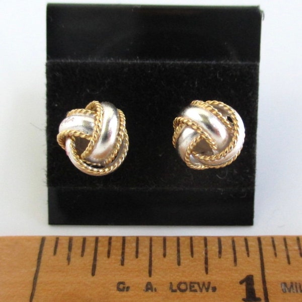 Sterling Silver Stud Pierced Earrings - Vintage, Woven Ball Design w/ Gold Edge Accent (Unpolished)