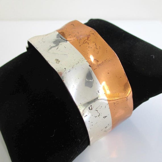 Solid Copper and Sterling Silver Wavy Cuff Bracel… - image 3
